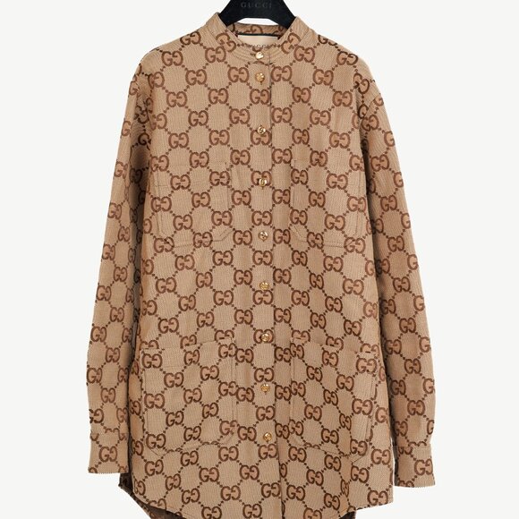 Gucci Camel Ebony Maxi GG Canvas Utility Shirt - Picture 2 of 15